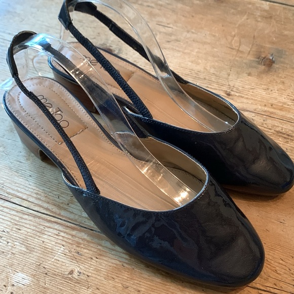 Me Too Gianna Dark Navy Patent Leather block heel Sling Backs - Picture 3 of 7